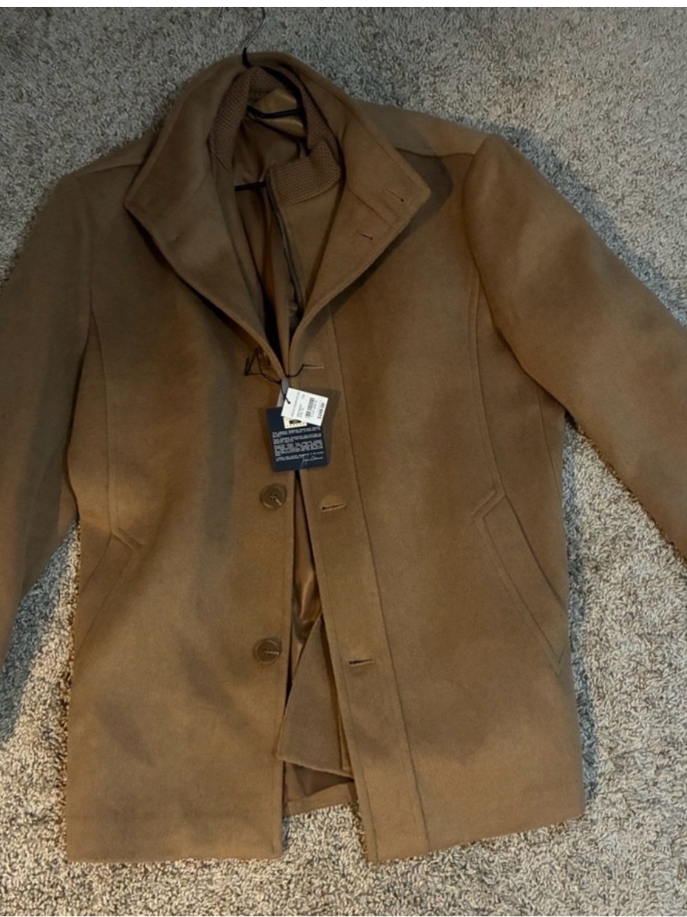 Joseph Abboud Men's Camel Brown Wool-Blend Pea Coat